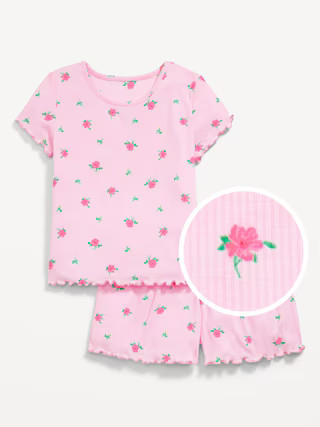 Ribbed Lettuce-Edge Pajama Top and Shorts Set for Girls | Old Navy | Old Navy (US)