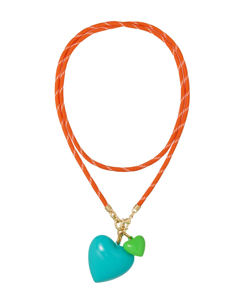 The Happy Cord Long Big Double Heart Necklace | Roxanne Assoulin