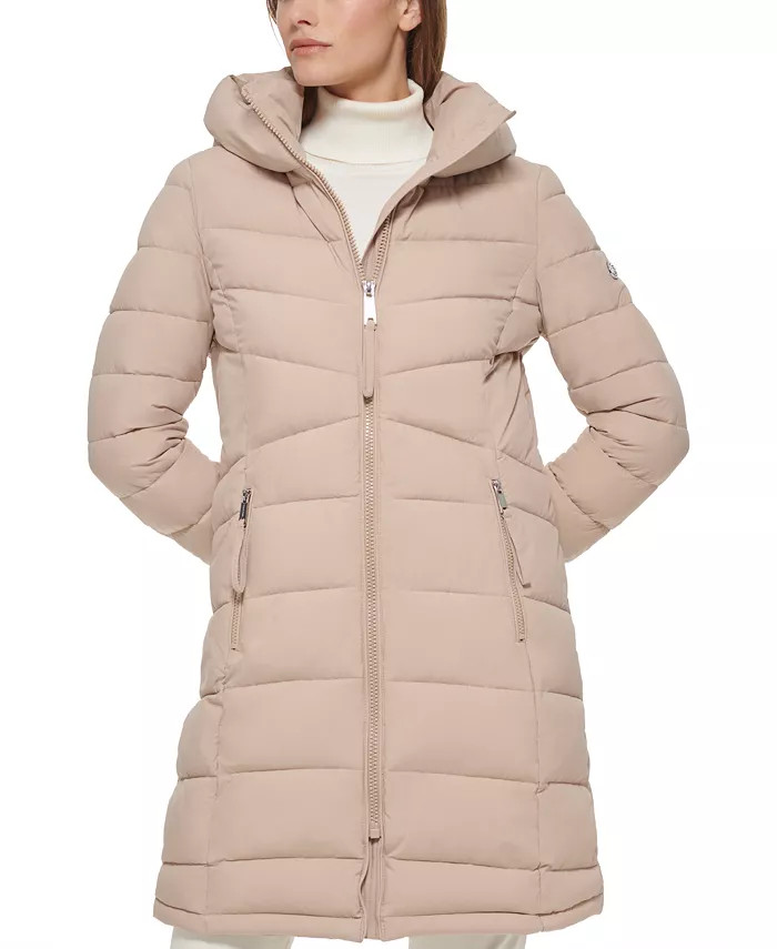 Calvin Klein Women's Hooded Stretch Puffer Coat, Created for Macy's & Reviews - Coats & Jackets -... | Macys (US)