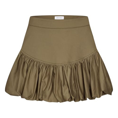 URBAN REVIVO Women Bubble Mini Skirts Balloon High Waist Ruffle Hem Summer Puffy Cute A-Line Sexy Y2K Skirt Brown, XX-Large | Amazon (US)