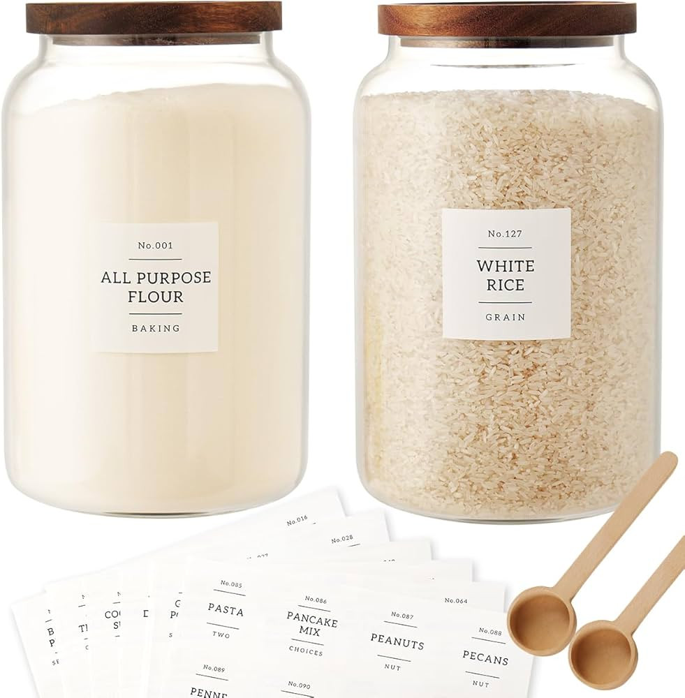 2 PCS Large Glass Jar with Airtight Lid, Glass Food Storage Jars for Tea,Spice,Cereal, Egg,Flour,... | Amazon (US)
