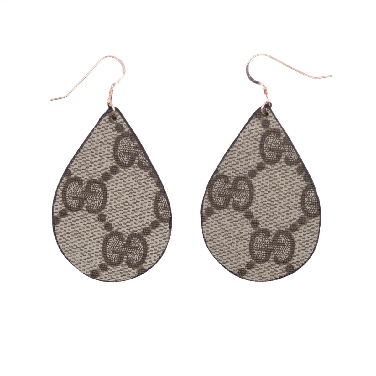 Upcycled Brown Webbed GG Teardrop Earrings | Sparkl
