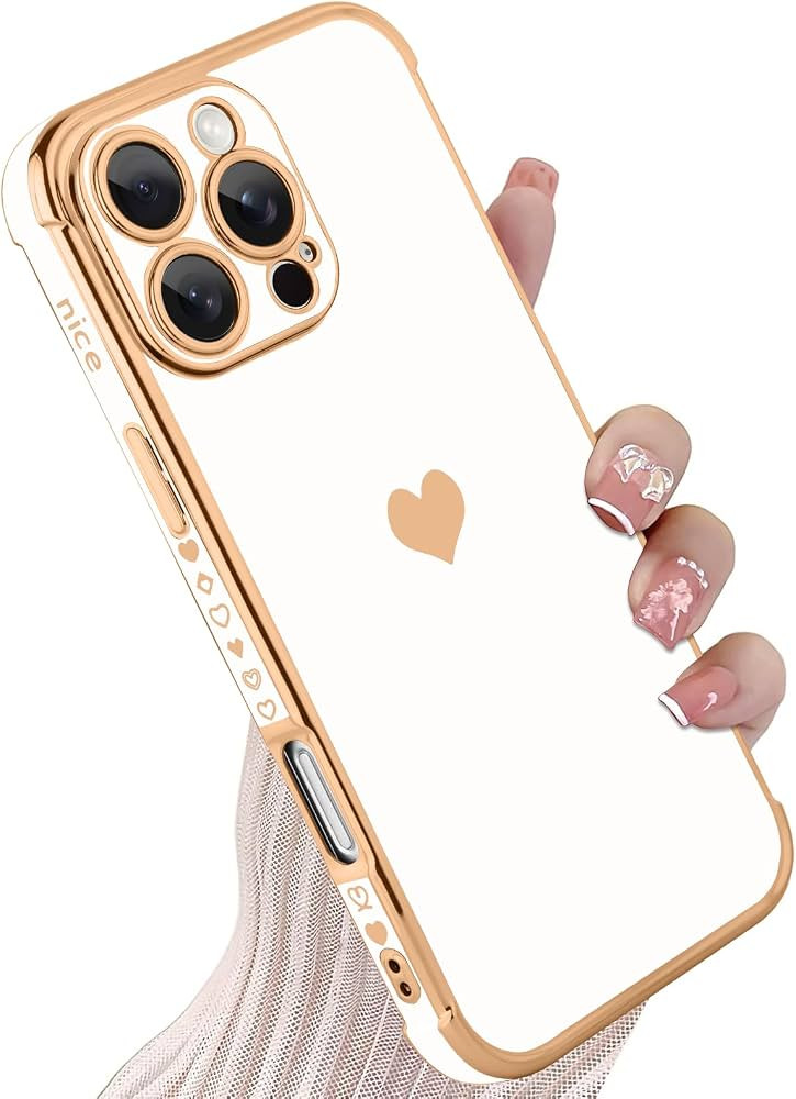 KANGHAR Compatible with iPhone 16 Pro Max 5G Case for Women Girl, Plating Edge Cute Love Heart So... | Amazon (US)