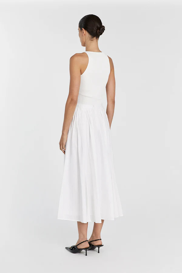 TIA WHITE LINEN CIRCLE MIDI SKIRT | DISSH