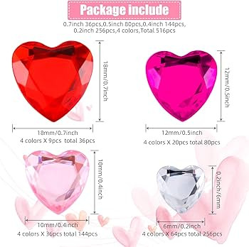 Chuangdi 516 Pcs Acrylic Rhinestone Crystal Gems Rhinestone Flat Back 18mm/12mm/10mm/6mm for Vale... | Amazon (US)