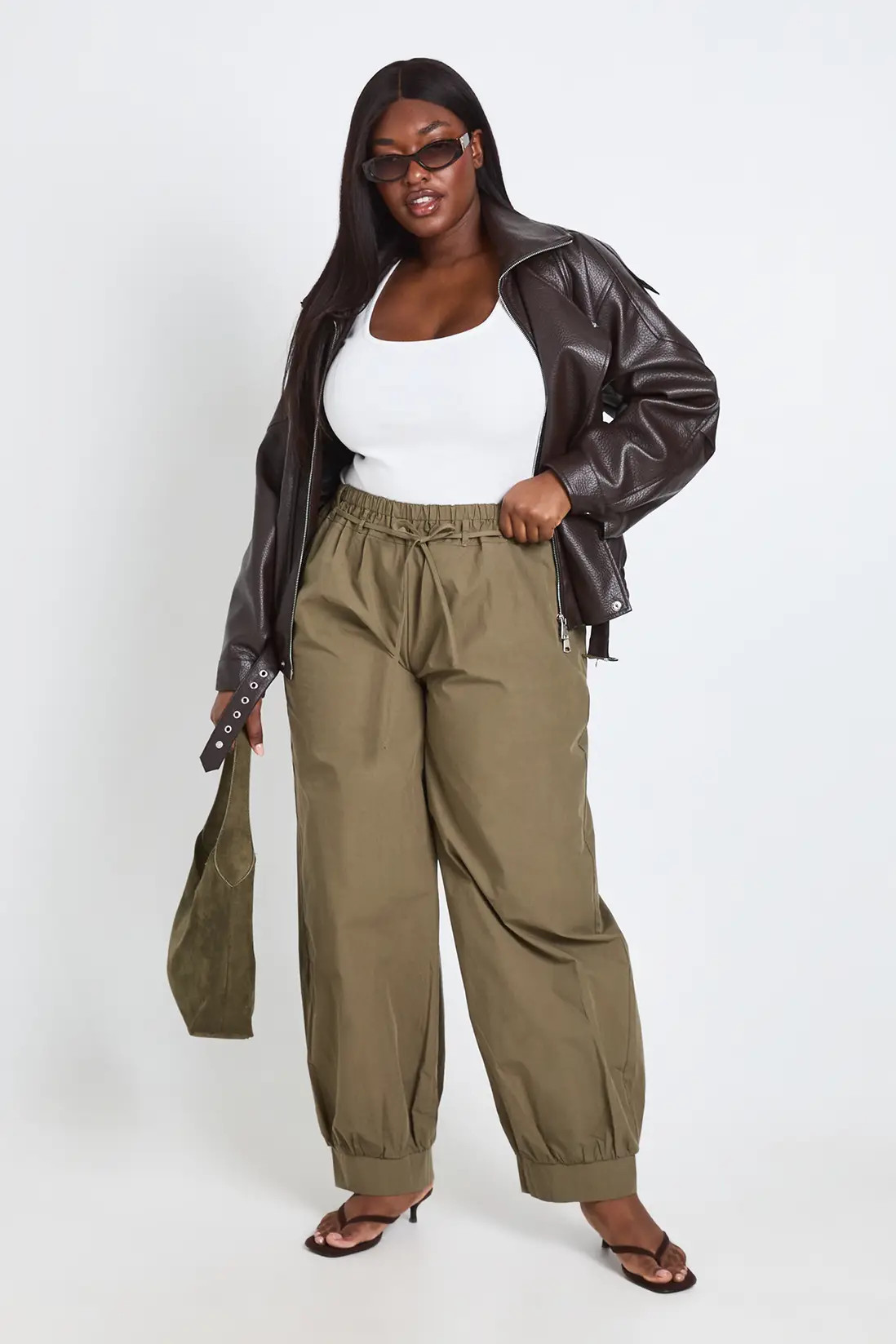 Khaki boohoo Plus Relaxed Cargo Trouser | PrettyLittleThing USA | PrettyLittleThing US