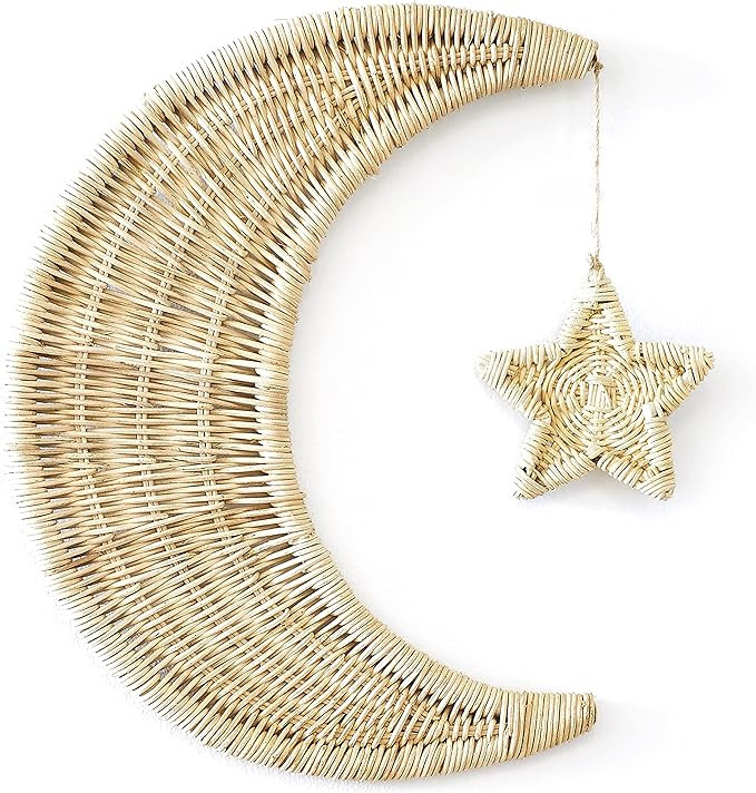 Handmade Rattan Moon Wall Décor with Star - Moon Decor - 100% Natural Organic Rattan Moon Decor ... | Amazon (US)