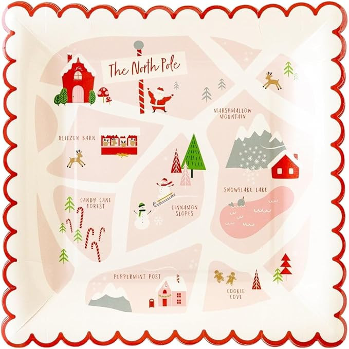 My Mind's Eye North Pole Map 9-Inch Paper Plates – 8 Scalloped Holiday Plates with Santa Map De... | Amazon (US)