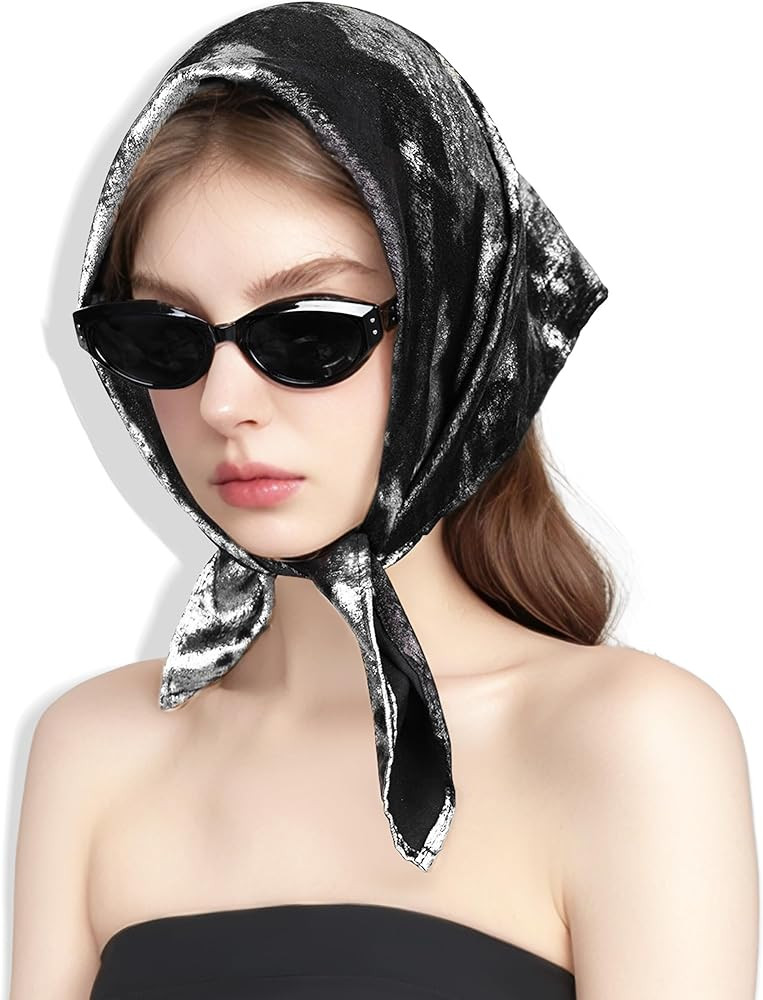 Head Scarf for Women - Metallic Shiny Square Bandana Hair Scarf 23.6 Inch Soft and Comfortable Ne... | Amazon (US)