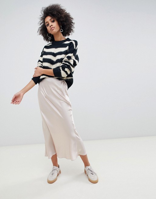 ASOS DESIGN bias cut satin slip midi skirt | ASOS UK