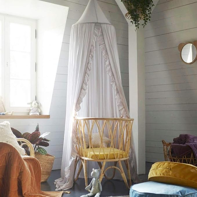 Bed Canopy with Frills Reading Nook Game Tent for Kids Boho Hanging Net Play Room Decor(White) | Amazon (US)