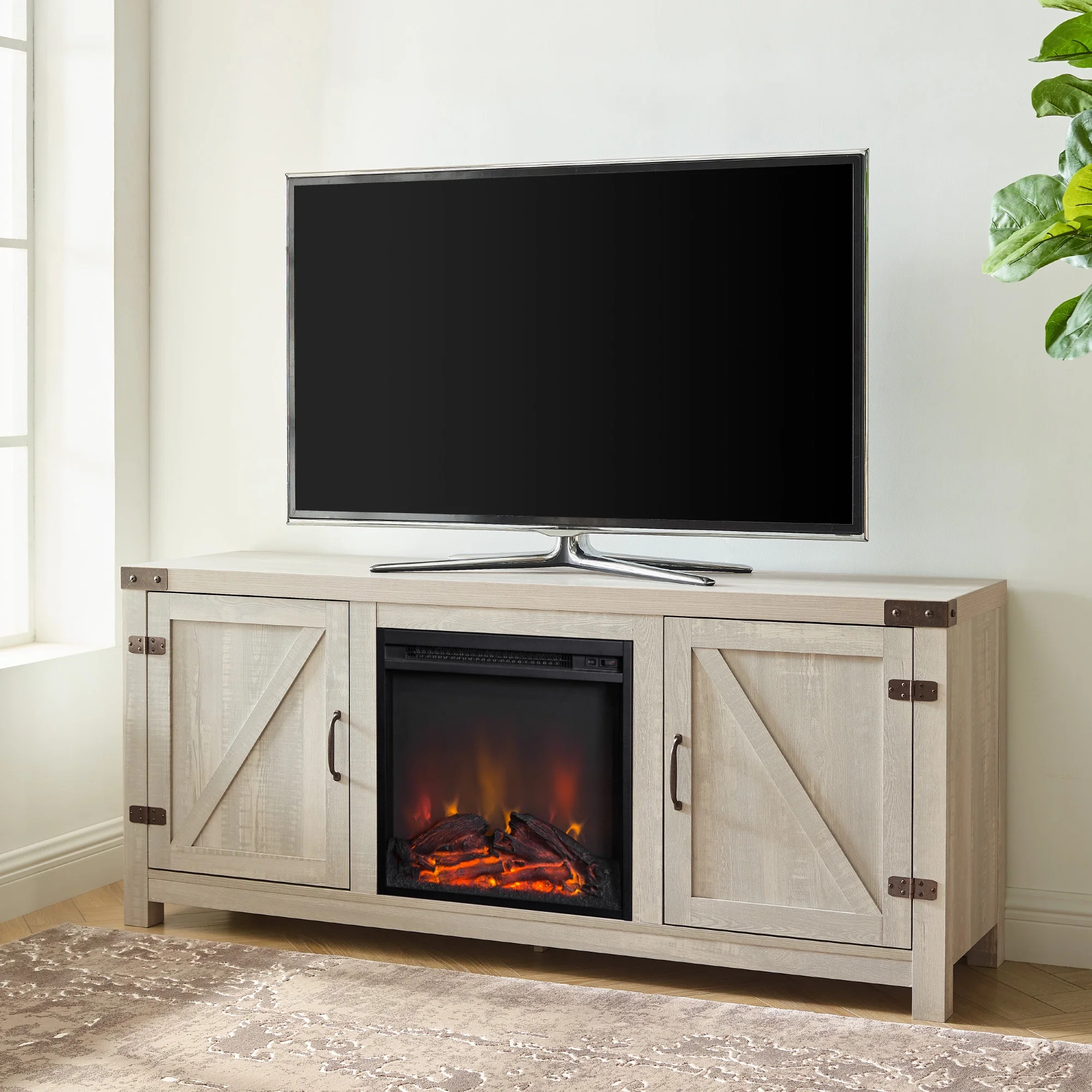 Woven Paths Modern Farmhouse Fireplace TV Stand for TVs up to 65", Stone Grey | Walmart (US)