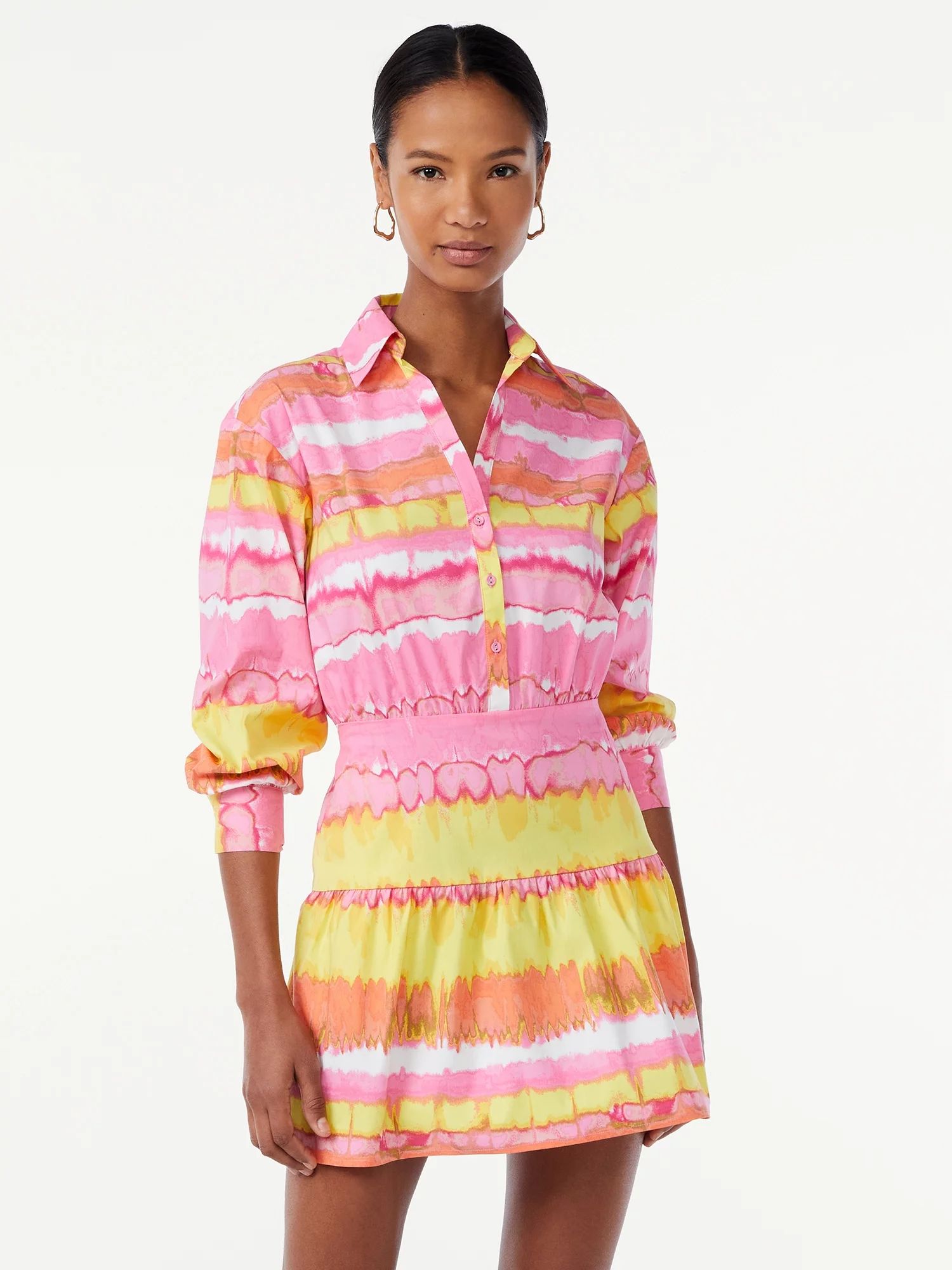 Scoop Women's Collared Shirt Dress with Long Sleeves | Walmart (US)