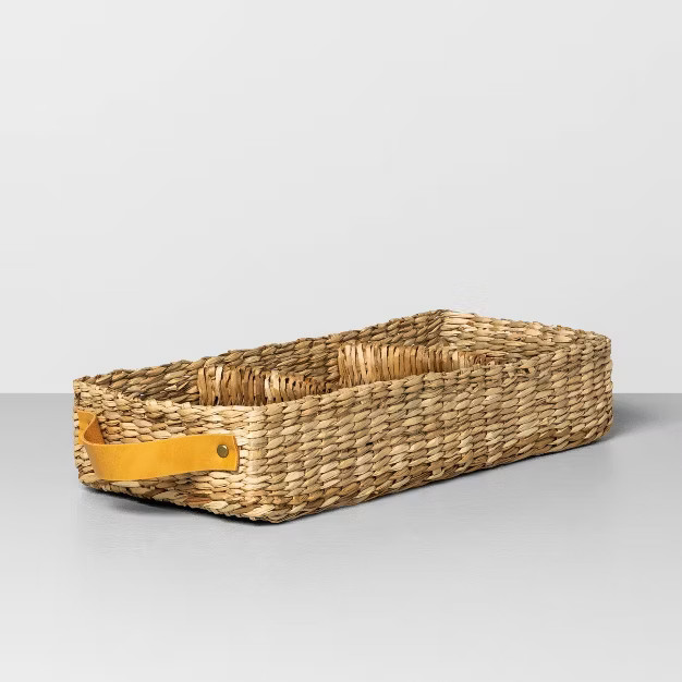 3 Compartment Woven Tank Tray with Leather Handles Beige - Hearth & Hand™ with Magnolia | Target