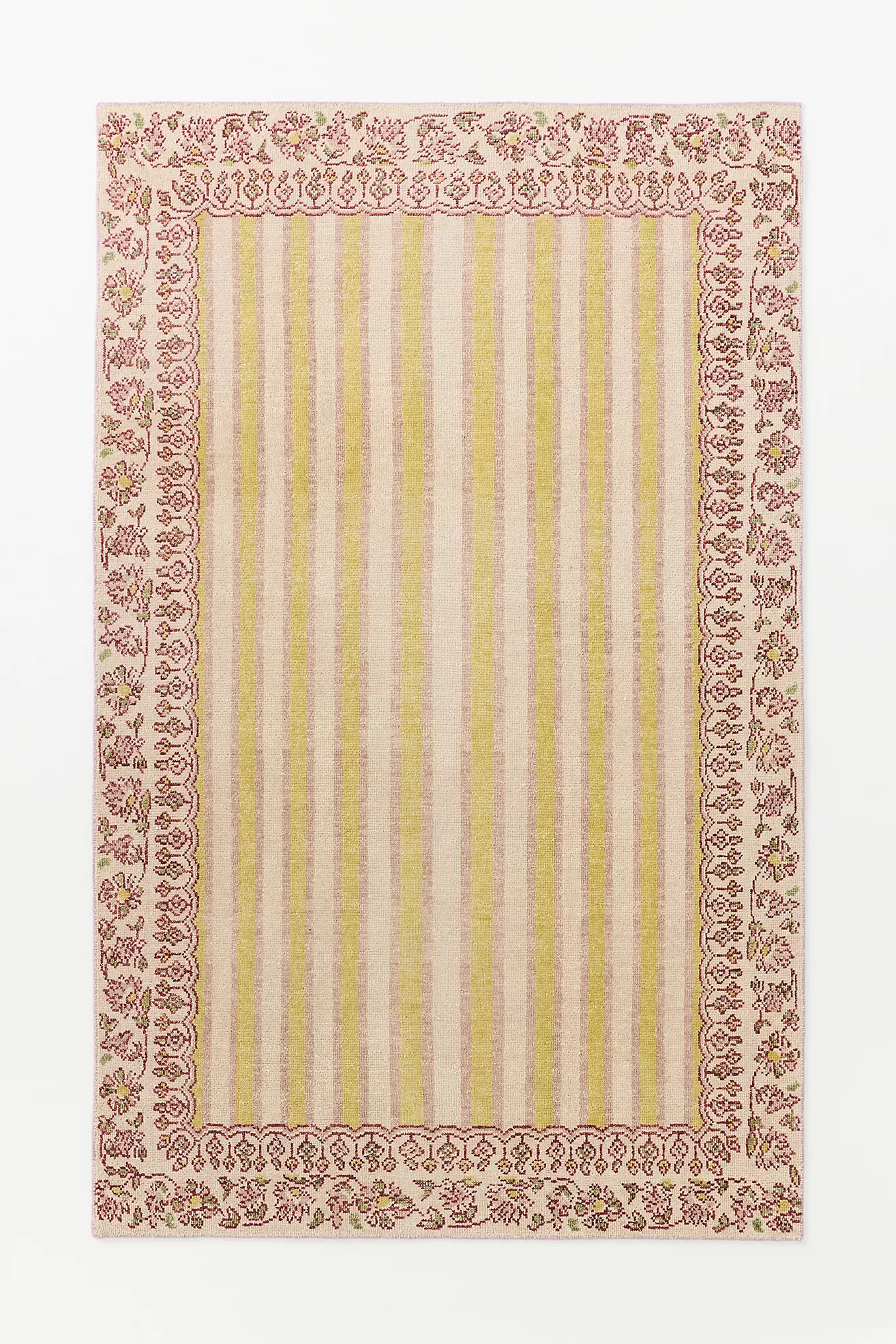 Lilia Hand-Knotted Wool Striped Floral Border Rug | Anthropologie (US)