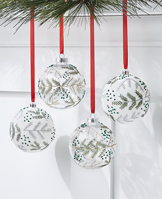 Northern Lights Set of 4 Shatterproof Clear & White Decorated Ball Ornaments, Created for Macy's | Macy's