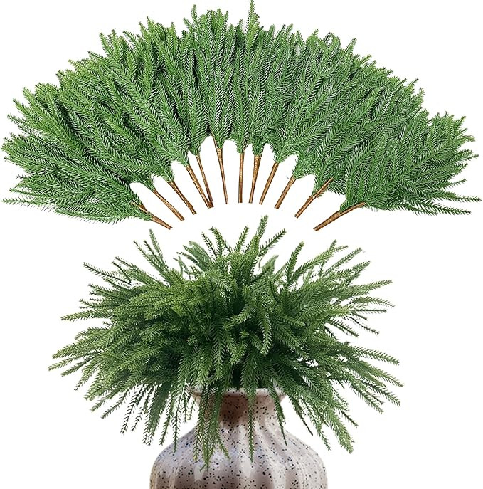12 PCS Christmas Norfolk Pine Branches 18" Artificial Pine Stems for Christmas Decorations Fake P... | Amazon (US)