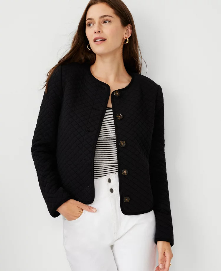 Petite Diamond Jacquard Cropped Jacket | Ann Taylor (US)