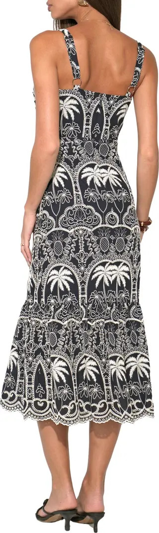 Evangeline Embroidered Scalloped Hem Cotton Midi Dress | Nordstrom