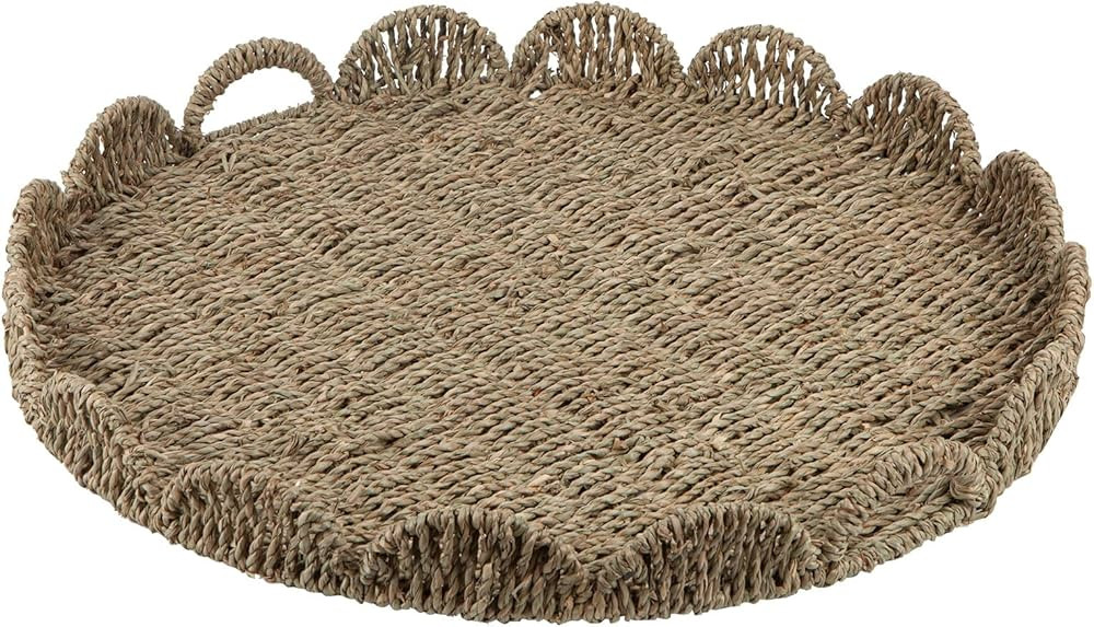 Round Ottoman Tray Large Wicker Serving Tray with Handles for Coffee Table, 20 Inch Handwoven Nat... | Amazon (US)