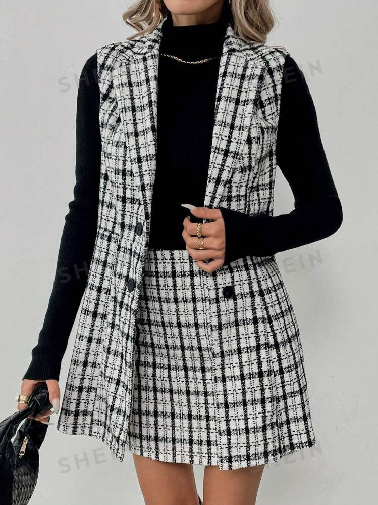 SHEIN Clasi Ladies Front Button Sleeveless Blouse And Skirt Casual 2 Piece Set | SHEIN