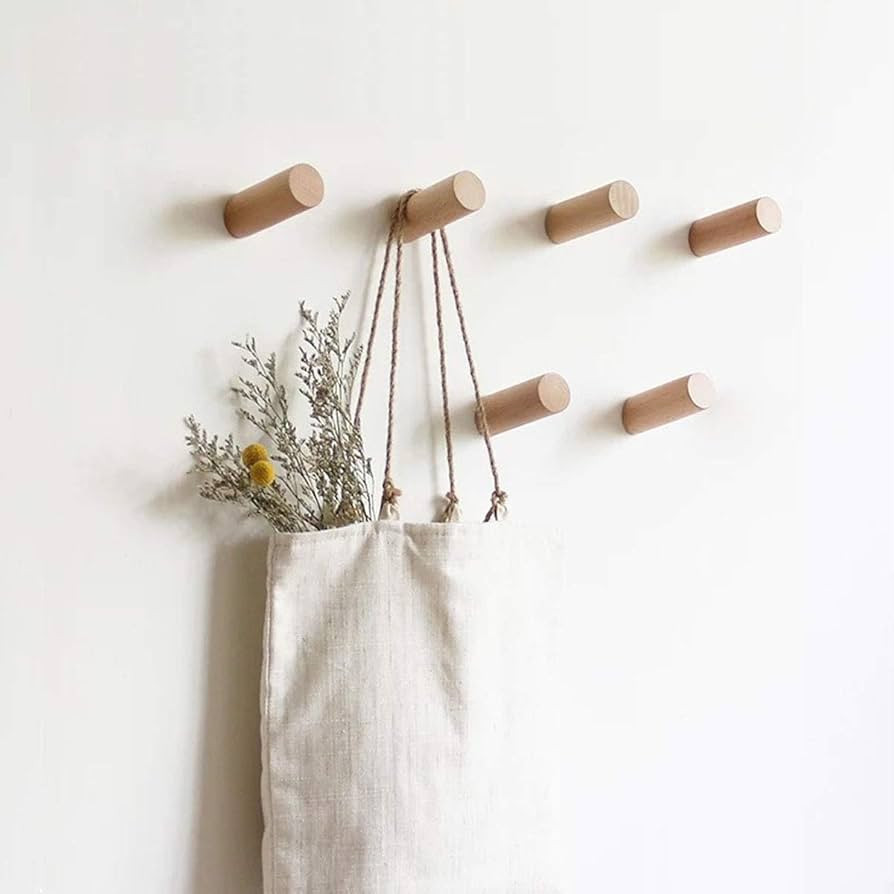 HomeDo 6Pack Wall Hooks Rack, Wooden Coat Hooks Wall Mounted, Entryway Hat Rack, Decorative Hooks... | Amazon (CA)
