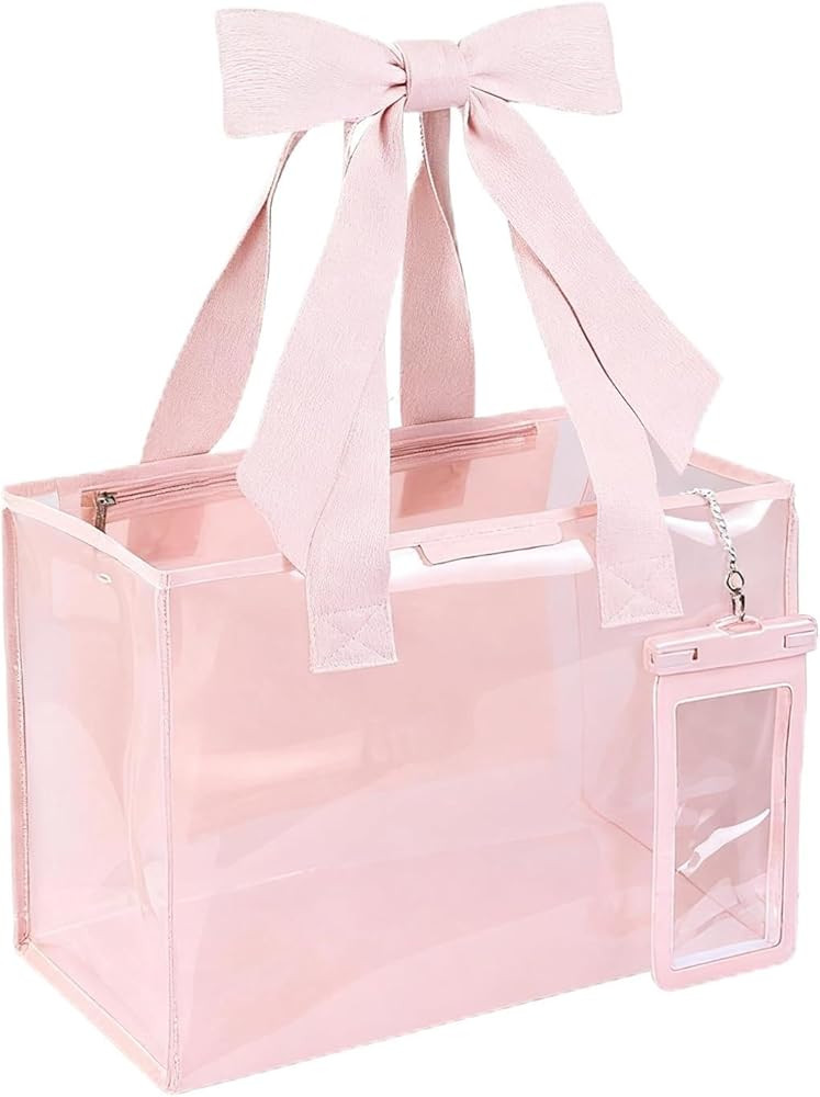 Pink Jelly Tote Bag, Bow Tote Bags for Women,Beach Bags for Women,Pool Bags for Girl,Cute Beach W... | Amazon (US)