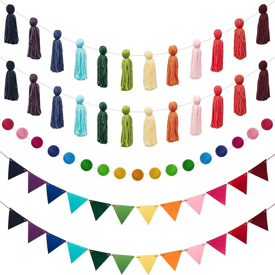 5 Pieces Colorful Garland Banner Rainbow Felt Balls Garland Christmas Tassel Triangle Flags Banne... | Amazon (US)
