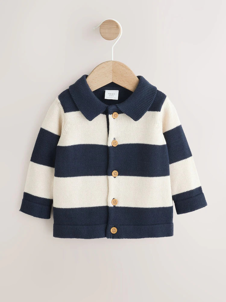 Navy Blue Baby Knitted Striped Cardigan With Collar (0mths-2yrs) | Next EU
