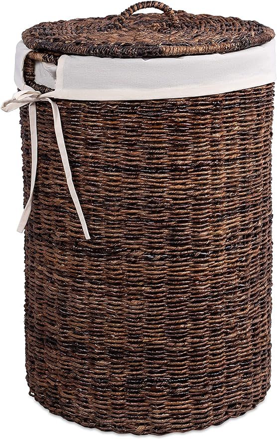 Seagrass Laundry Hamper with Liner | Round Clothes Bin with Lid | Cut-Out Handles for Easy Transp... | Amazon (US)