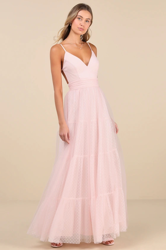 Liana Light Pink Swiss Dot Tulle Maxi Dress | Lulus
