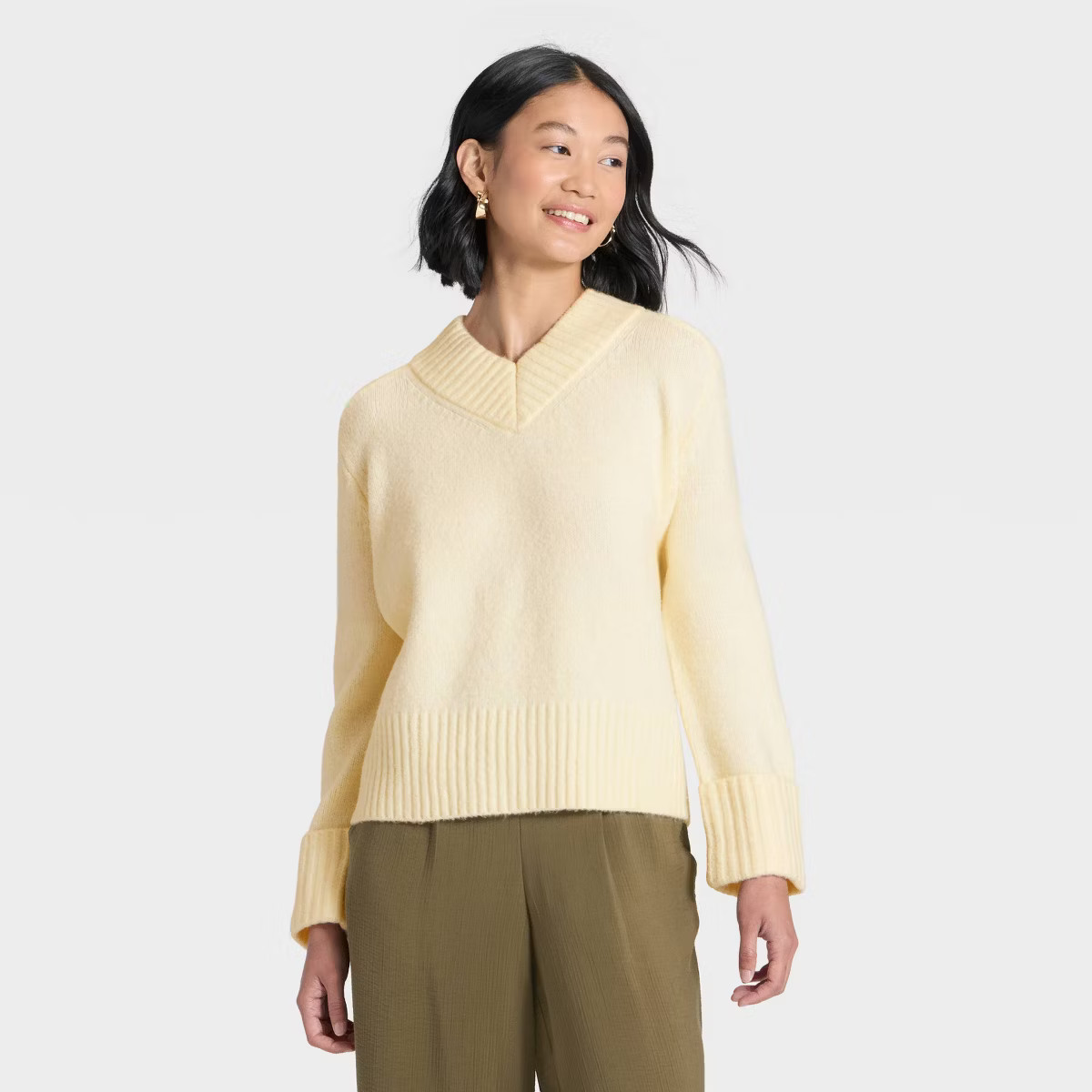 Women's Cozy Knit Boxy Pullover Sweater - A New Day™ Cream M | Target