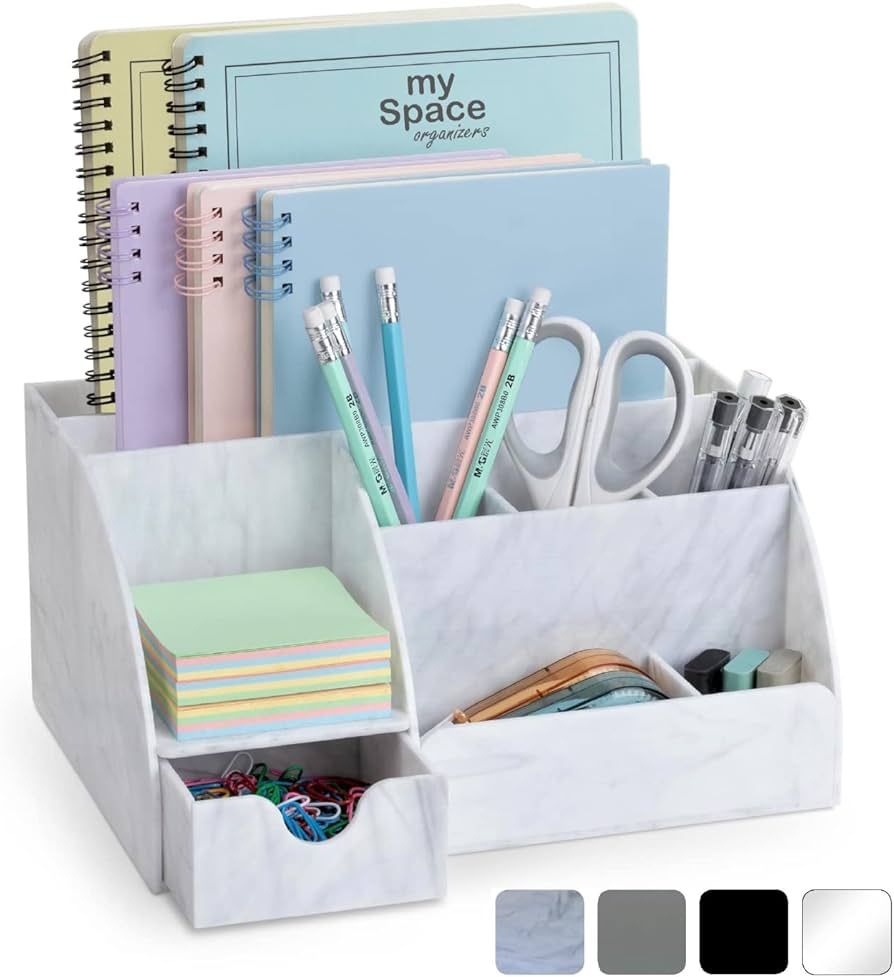 Marble Desk Organizer For Office Supplies And Accessories - 9 Sections - Pencil Pen Holder Storag... | Amazon (US)