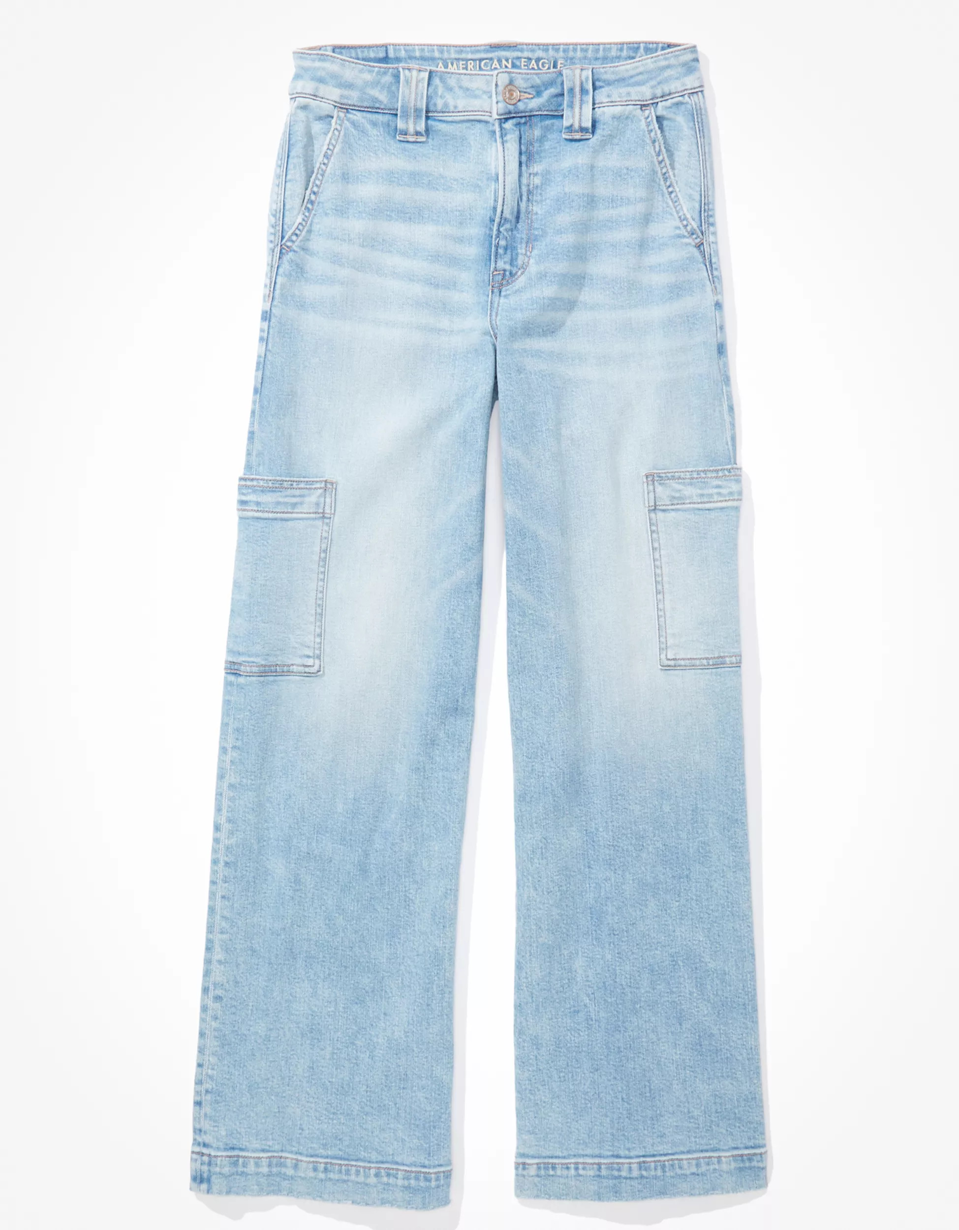 AE Dreamy Drape Stretch Super High-Waisted Cargo Baggy Wide-Leg Jean | American Eagle Outfitters (US & CA)