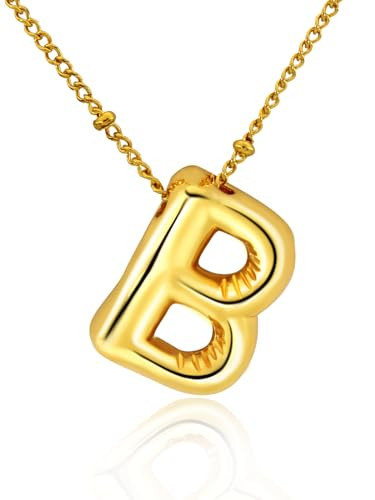 PIYIZ Cute Bubble Initial Necklaces for Teen Girls 14k 18K Gold Plated Dainty Chain A-Z Letter Pendant Personalized Gold Alphabet B Necklace | Amazon (US)