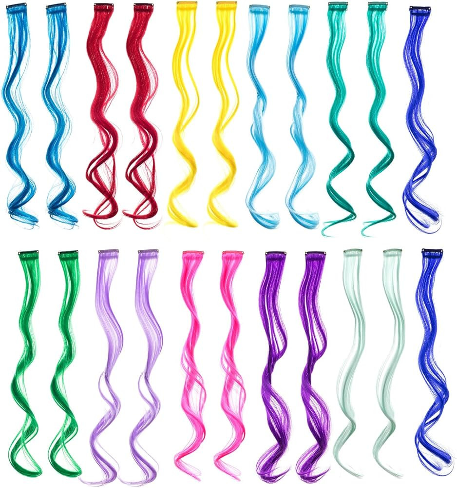 SWACC 22 Pcs Colored Party Highlights Clip on in Hair Extensions Multi-Colors Hair Streak Synthet... | Amazon (US)