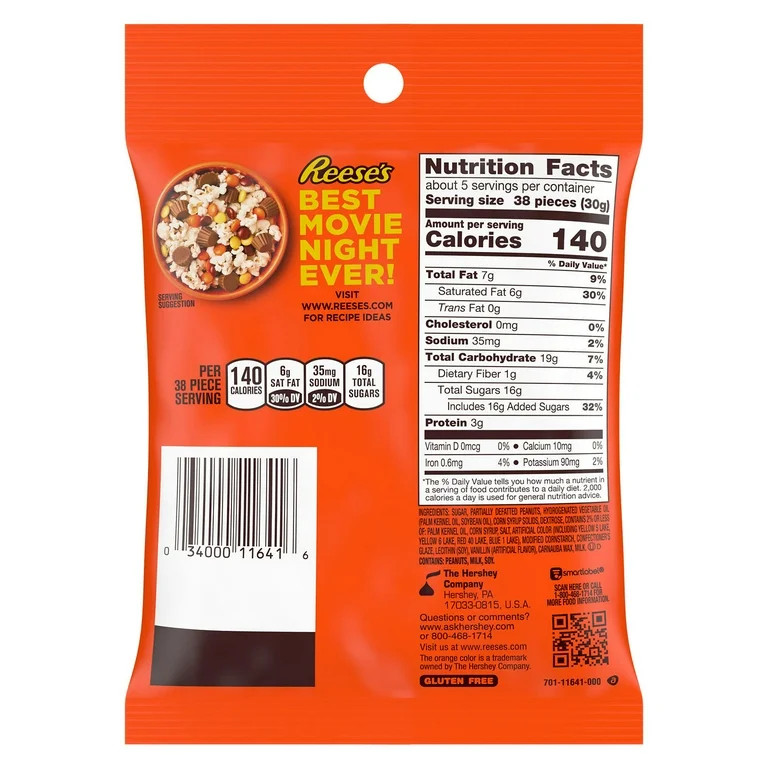 Reese's Pieces Peanut Butter Candy, Bag 5.3 oz - Walmart.com | Walmart (US)