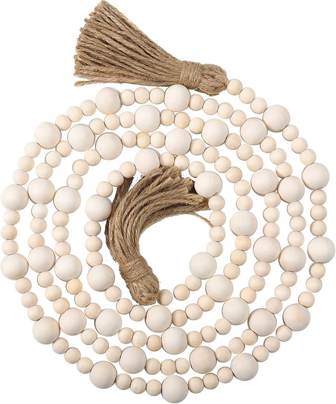 Jetec Wood Beaded Garlands Decor with Tassels Boho Hanging Ornaments Natural Farmhouse Rustic Woo... | Amazon (US)