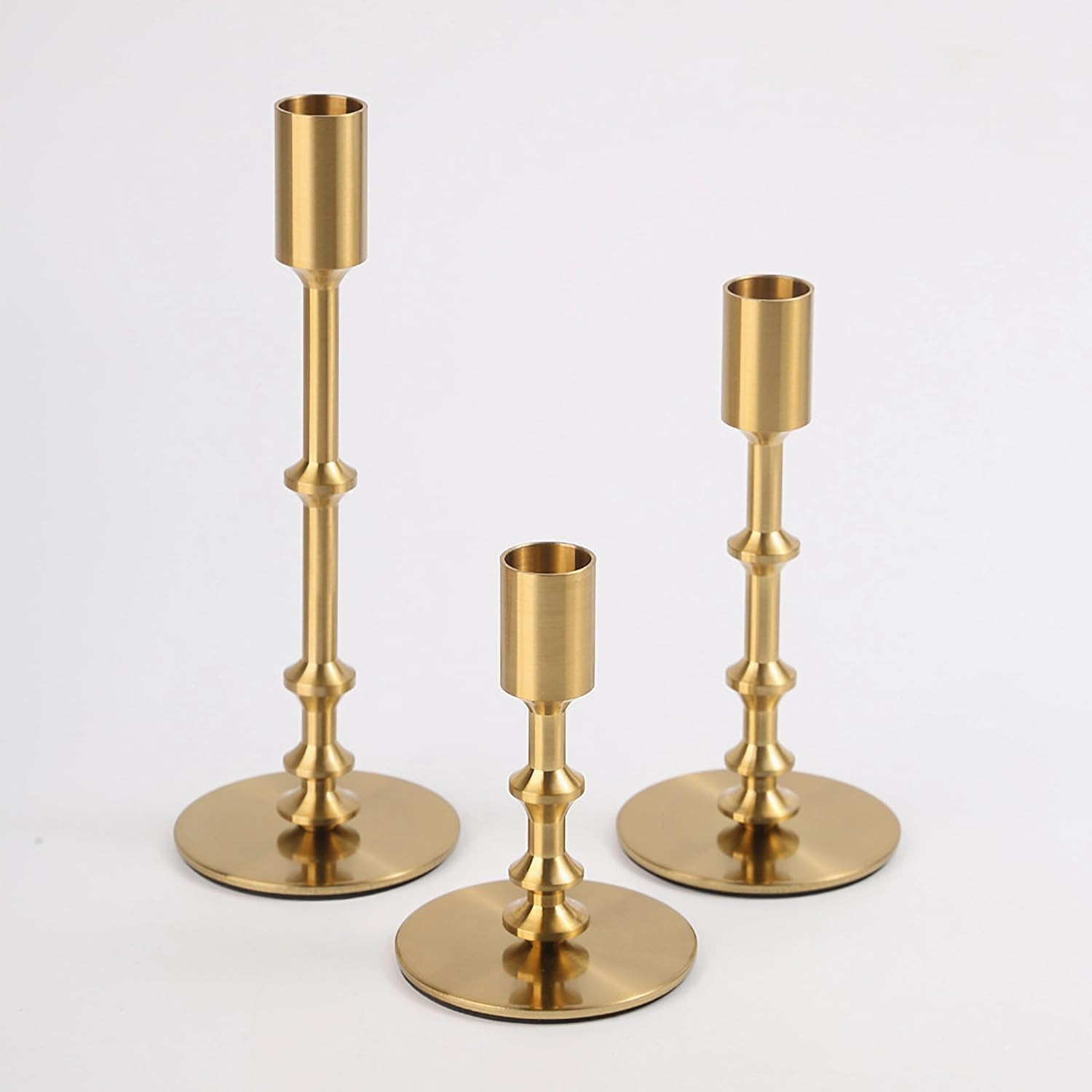 ALSOLIFE Gold Candle Holders,Modern Candle Stick Holders for Table Mantel Wedding Housewarming, Set of 3 Metal Brass Candlestick Holder | Amazon (US)