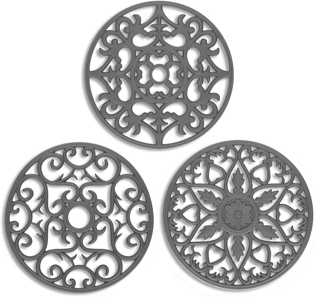 Silicone Trivet ME.FAN 3 Set Silicone Trivet Mat - Multi-Use Intricately Carved Insulated Flexibl... | Amazon (US)