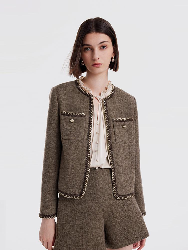 Retro Brown Washable Woolen Jacket | GOELIA