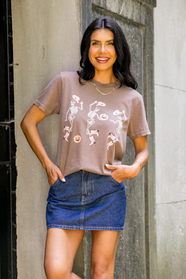 Dancing Skeletons Brown Graphic Tee | Pink Lily