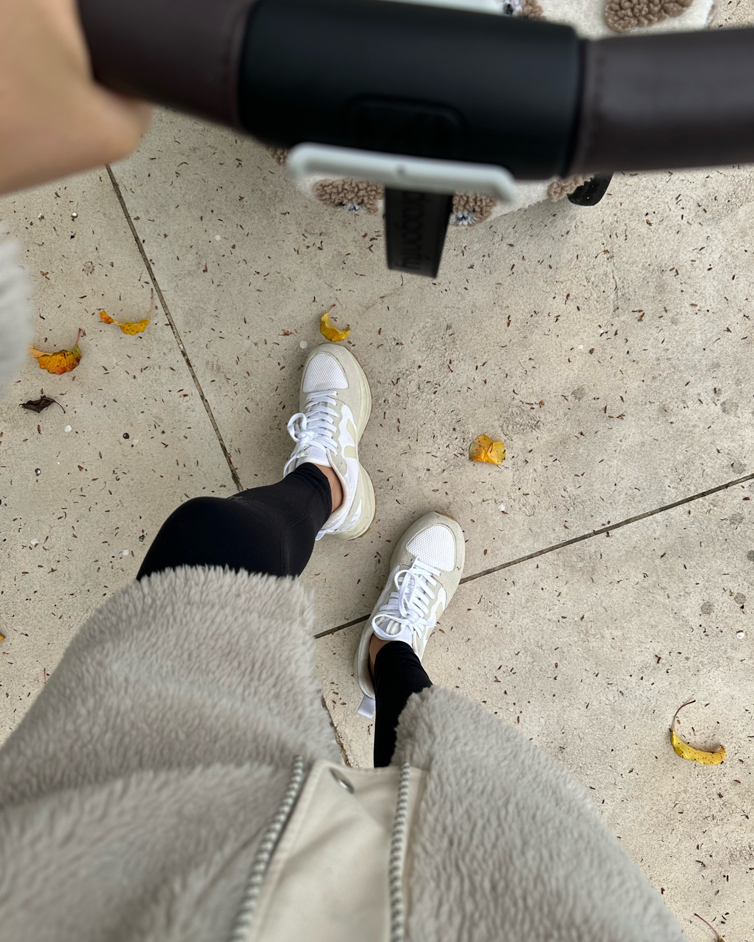 Morning walking outfit 

Comfy padded sneakers - Veja 
Aritzia buttery soft leggings 