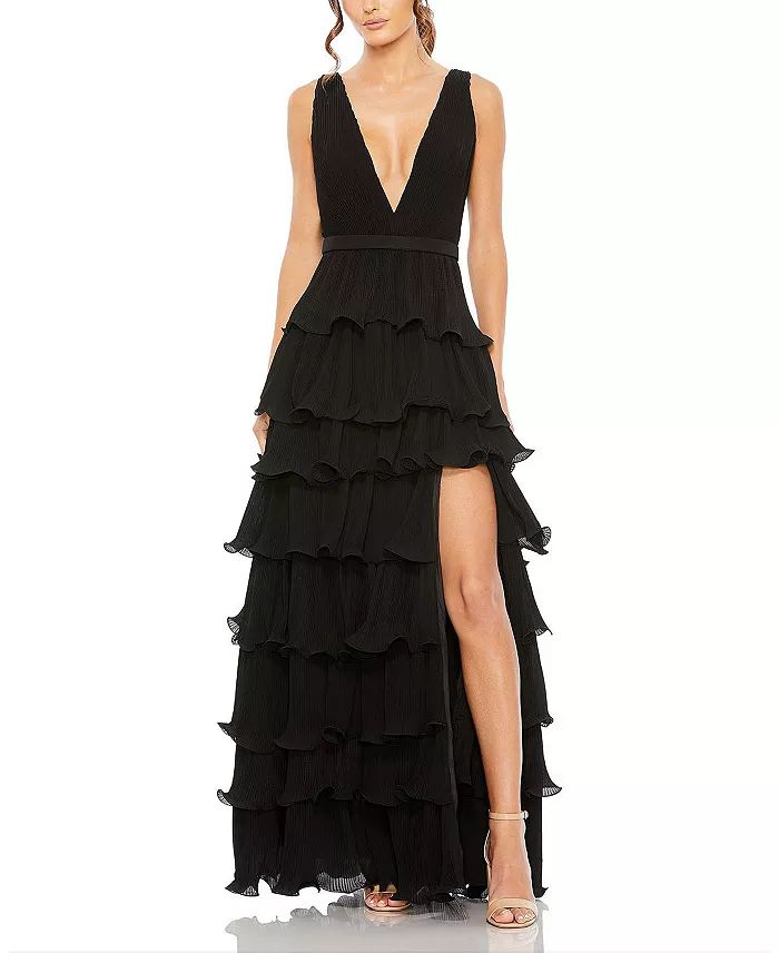 Mac Duggal Sleeveless Ruffle Tiered V Neck Gown Back to results -  Women - Bloomingdale's | Bloomingdale's (US)