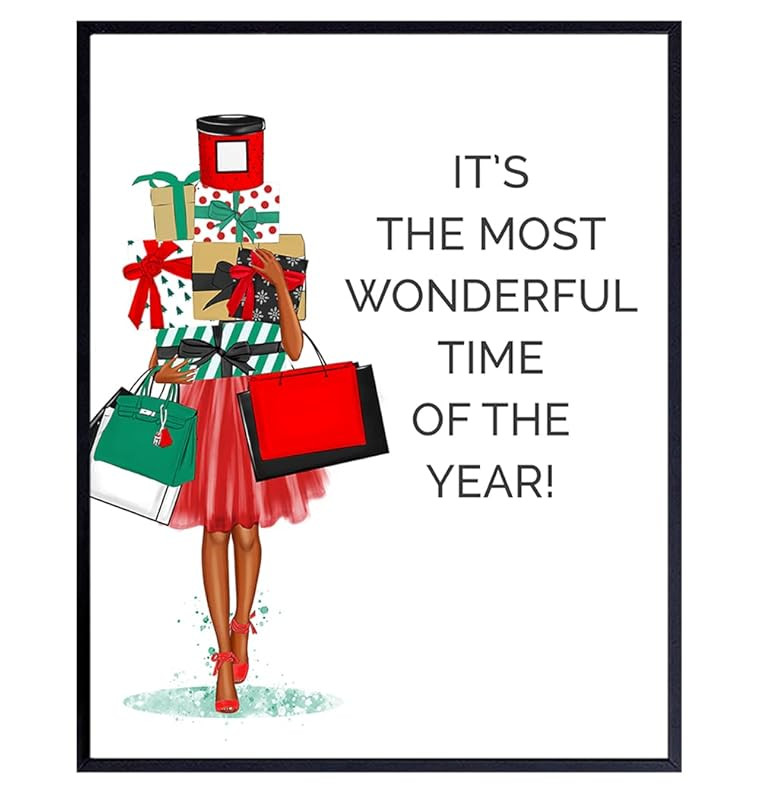 Holiday Wall Art for African Americans, Black women, Girls - Cute Christmas Decor - Holiday Decor... | Amazon (US)