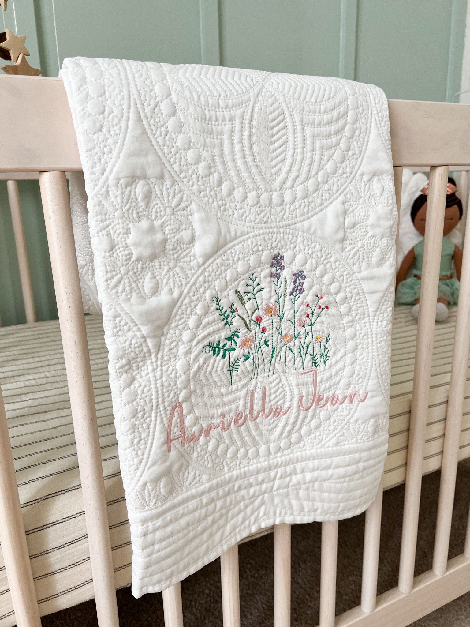 Auriella Jean’s personalized baby quilt turned out so cute! #babygirlnursery #babynursery #nurseryideas 

#LTKKids #LTKBaby #LTKHome