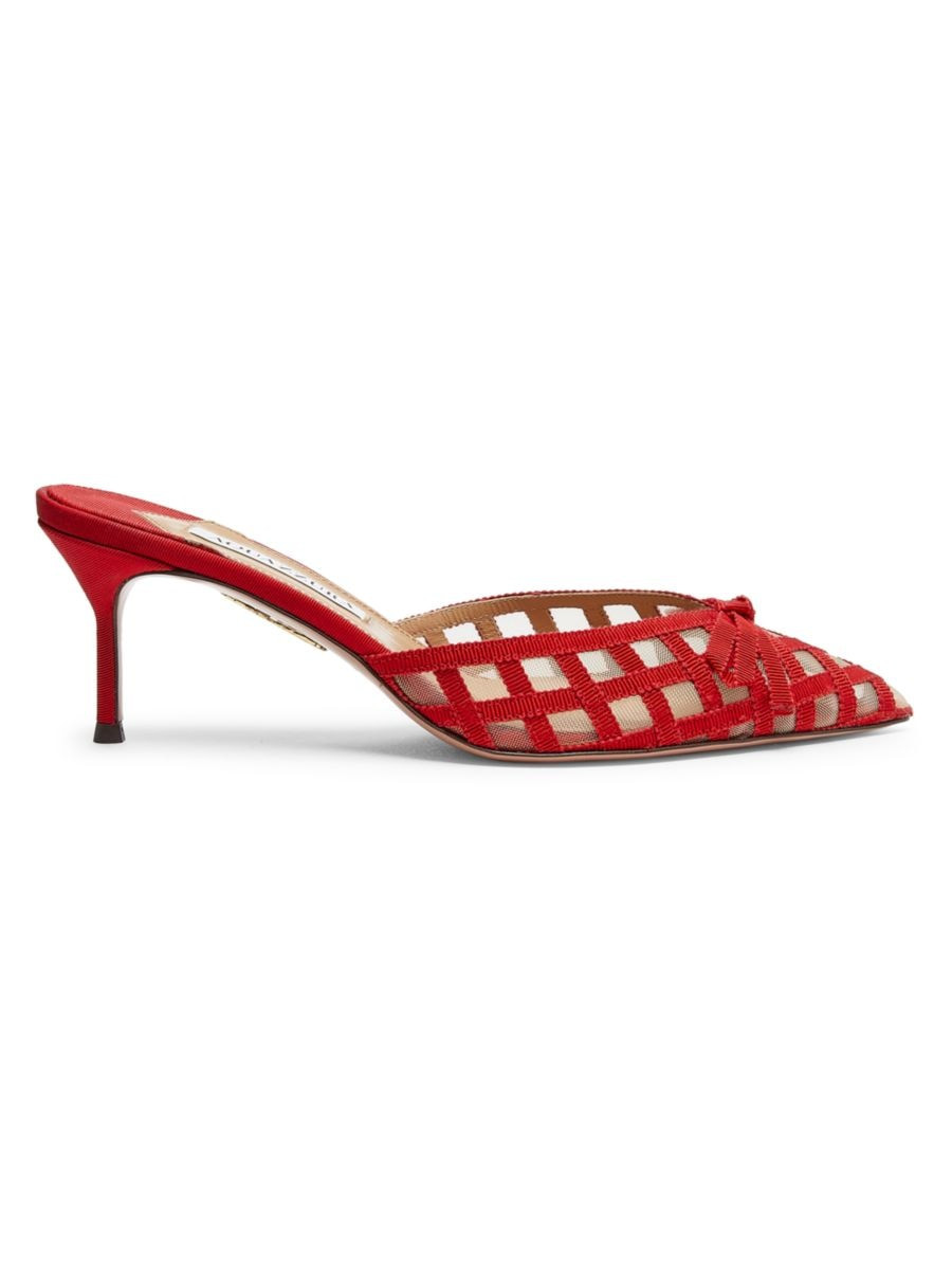 Shop Aquazzura Romance 65MM Perforated Grosgrain Mules | Saks Fifth Avenue | Saks Fifth Avenue
