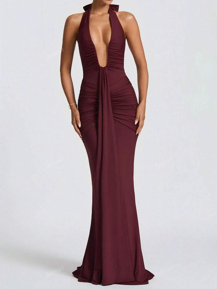 Deep V Neck Backless Bodycon Party Club Summer Dresses | SHEIN
