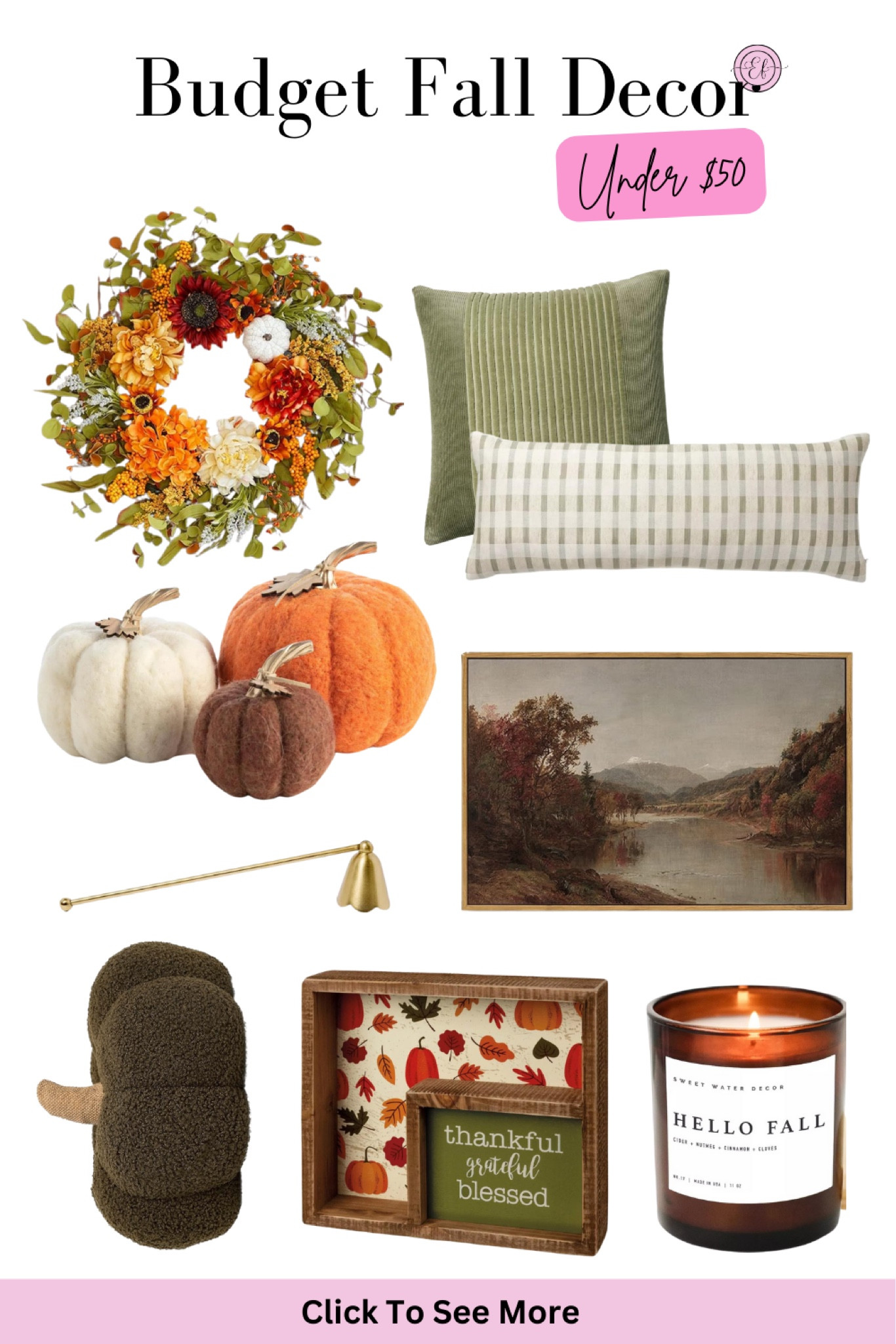 Budget Fall Decor Under $50

Cheap fall home decor, aesthetic fall decor, living room fall decor, fall wreath, target fall decor, Amazon fall decor, fall pillow decor, candle snuffer, pumpkin pillow, fall table decor, fall wall art, fall candle, pumpkin decor

#LTKSeasonal #LTKFindsUnder50 #LTKHome