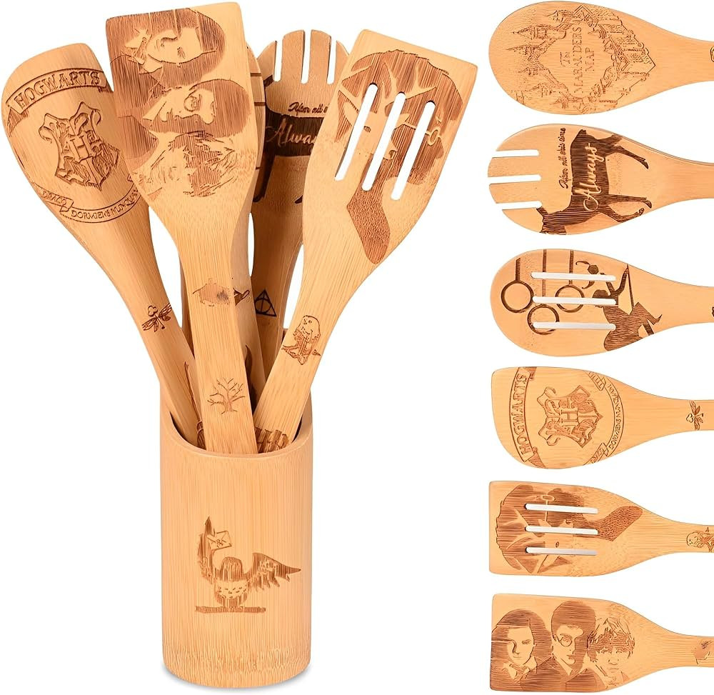 Wooden Spoons for Cooking Sets of 7 Pieces, Magical Bamboo Cooking Kitchen Utensils Set With Hold... | Amazon (US)